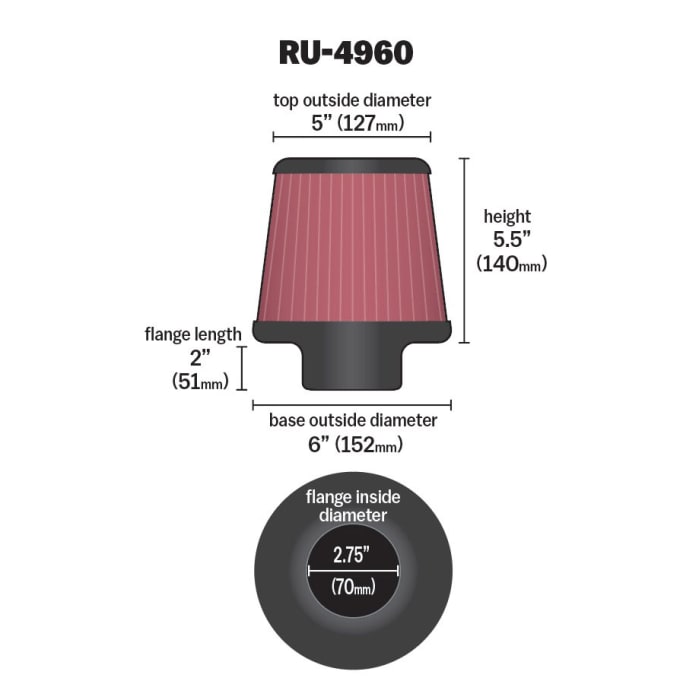 Spare filter | Inner diameter φ 70mm | Height 191mm | Part number : RU-4960